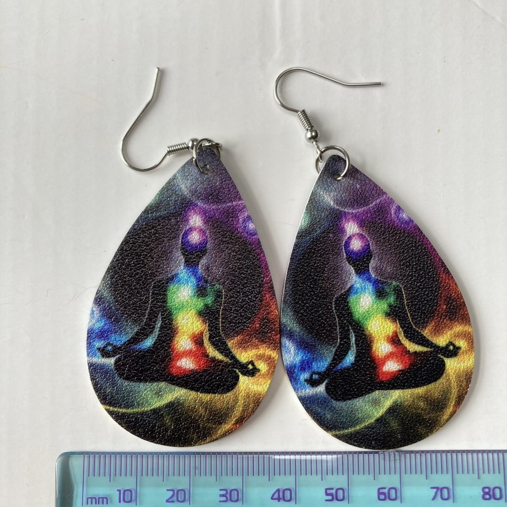 BNWT Yoga Chakra Meditation Teardrop Earrings - Serene and Spiritual - Picture 7 of 10